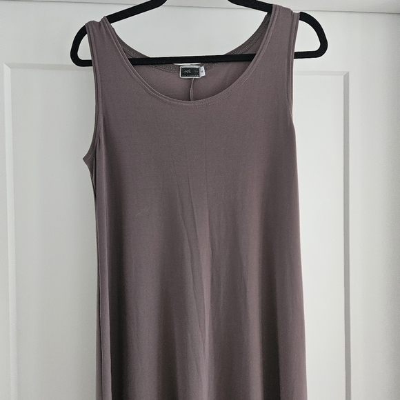 Sympli Taupe Sleeveless Midi Sheath Nu Tank Dress Size 8 Stretch - Picture 2 of 5